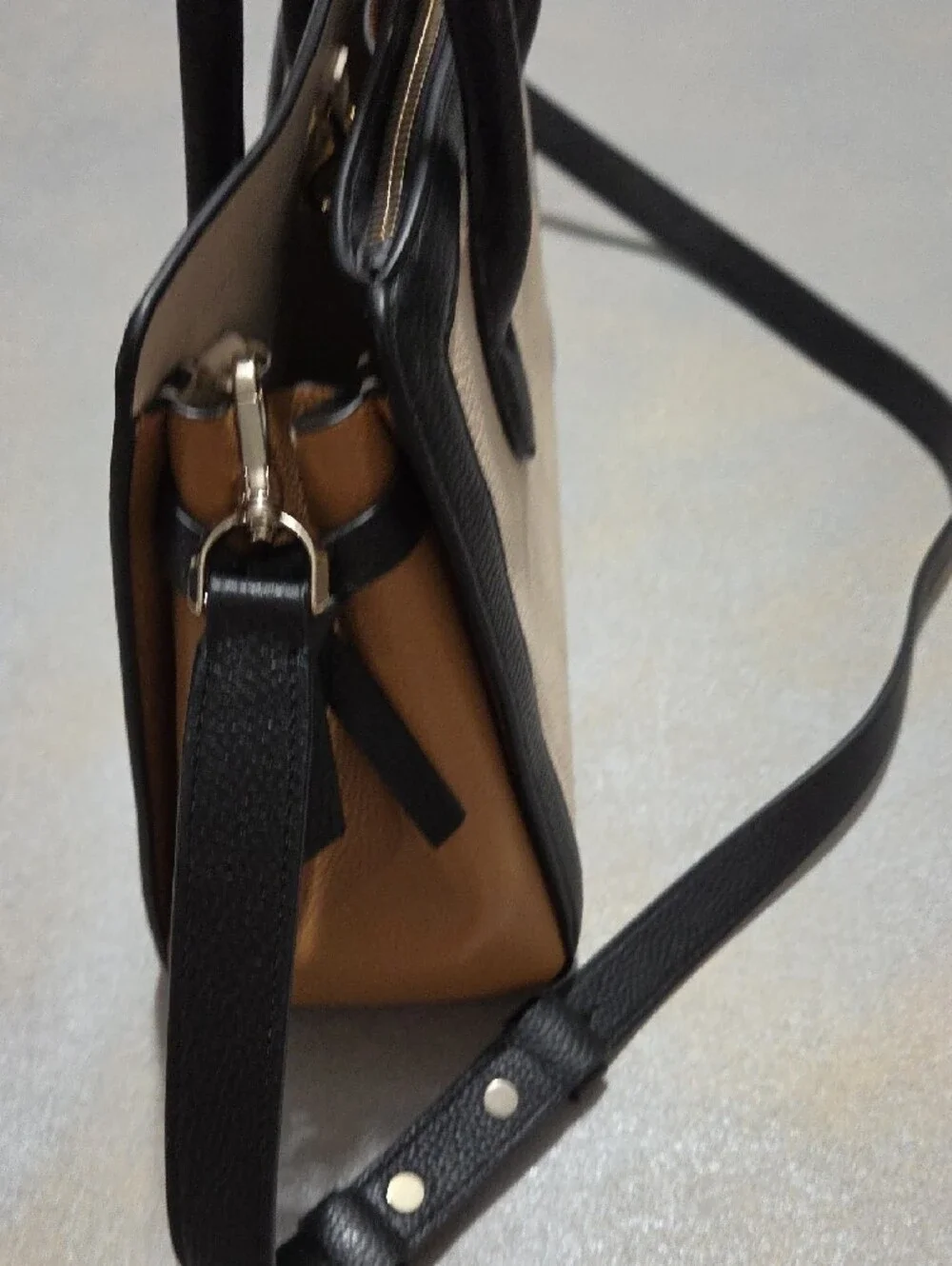 kate spade Cream, Black & Tan Leather Satchel NWOTS.